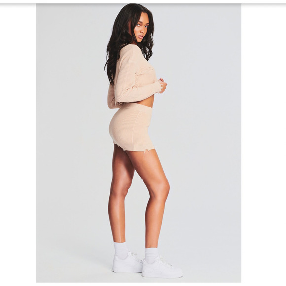 SER.O.YA Arola Skirt Rib Knit Cappuccino Beige Pull On Cotton Distressed XL NWT - Picture 5 of 14